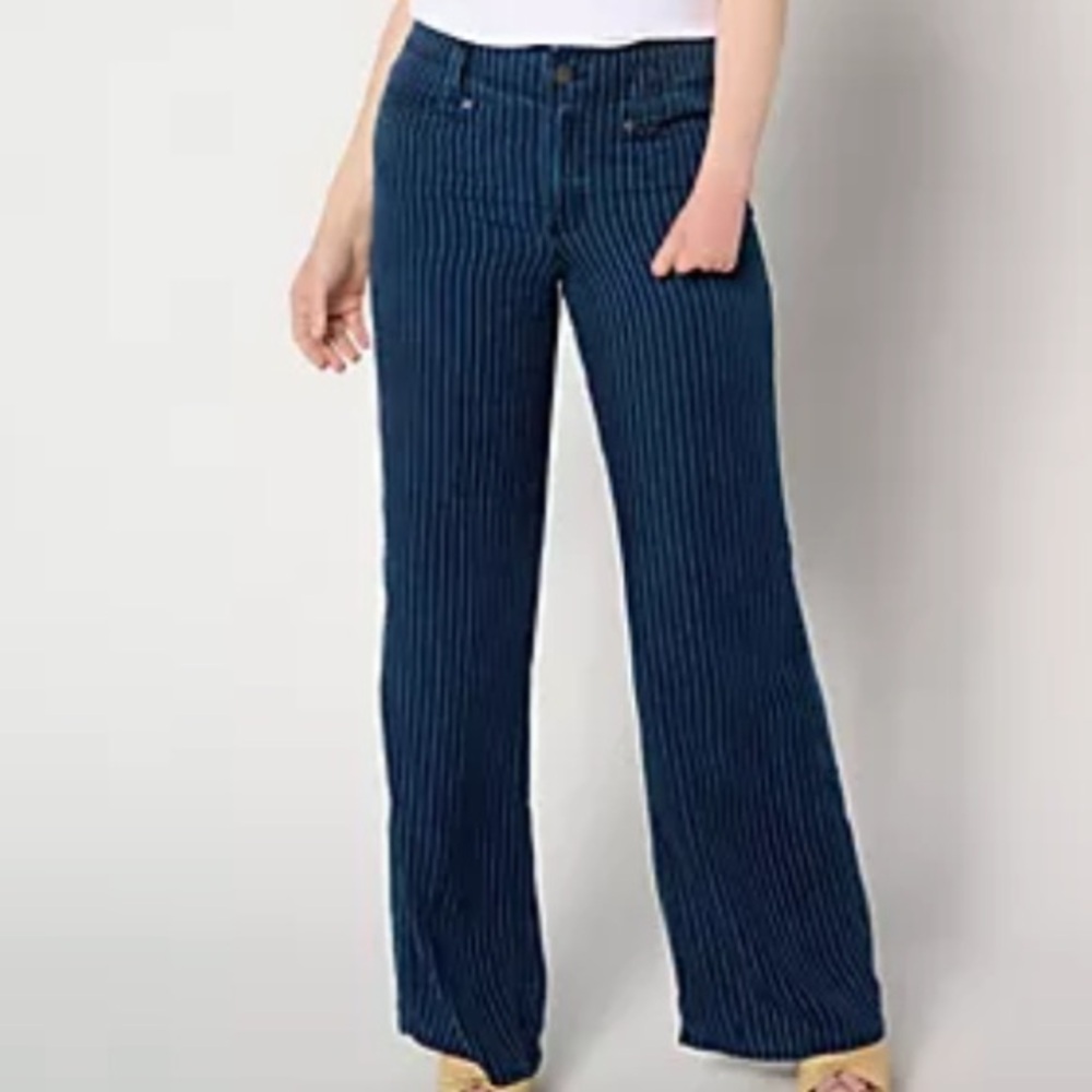 NYDJ wide leg pinstripe dark wash jeans Made in USA